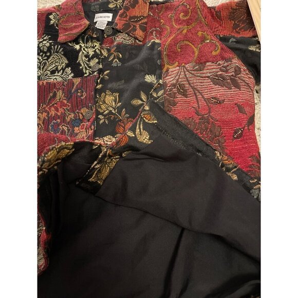 Chicos Patchwork Jacket Size 1 Multicolor Floral Tapestry Button Lined 46% VISCO - Picture 6 of 15